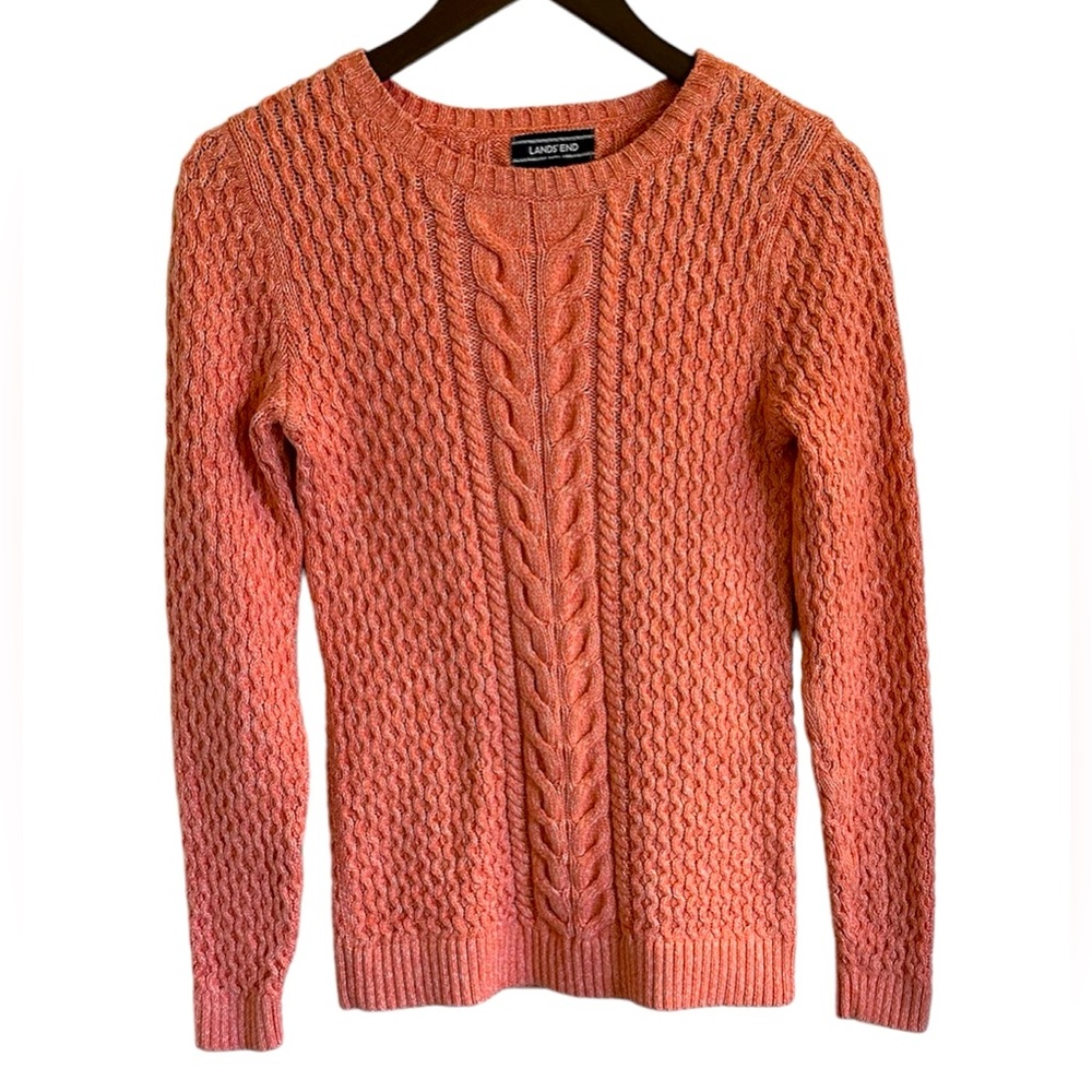 Land’s End coral cable knit sweater, women XS